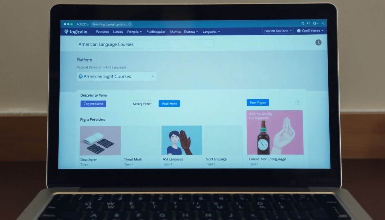 The image shows a digital language learning platform with no available American Sign Language courses.